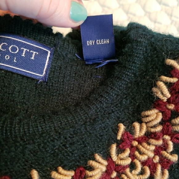 Karen Scott Sweater Womens Button Up Embroidered Wool Cardigan Green Size Medium - Picture 10 of 10